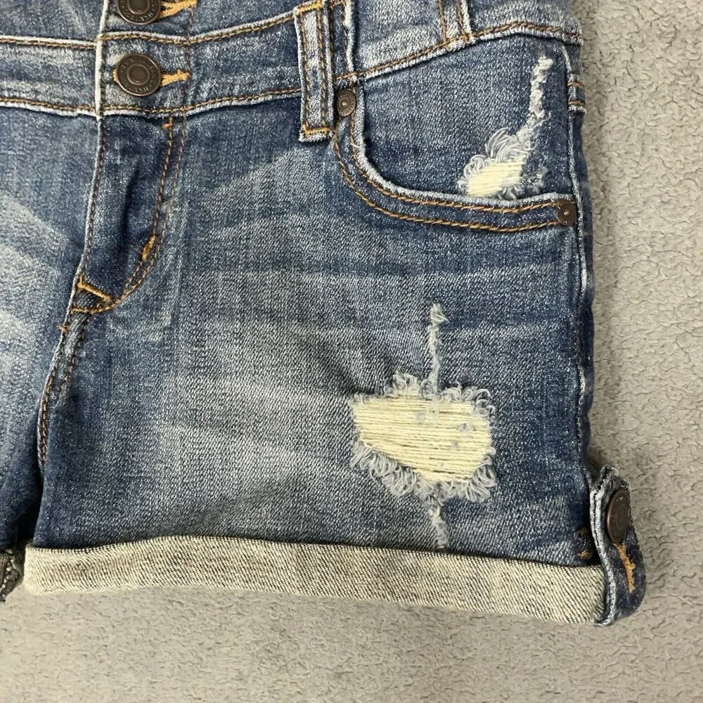 Eunina Denim Shorts Womens Size S High Rise Shortie Button Fly Distressed Cuffed
